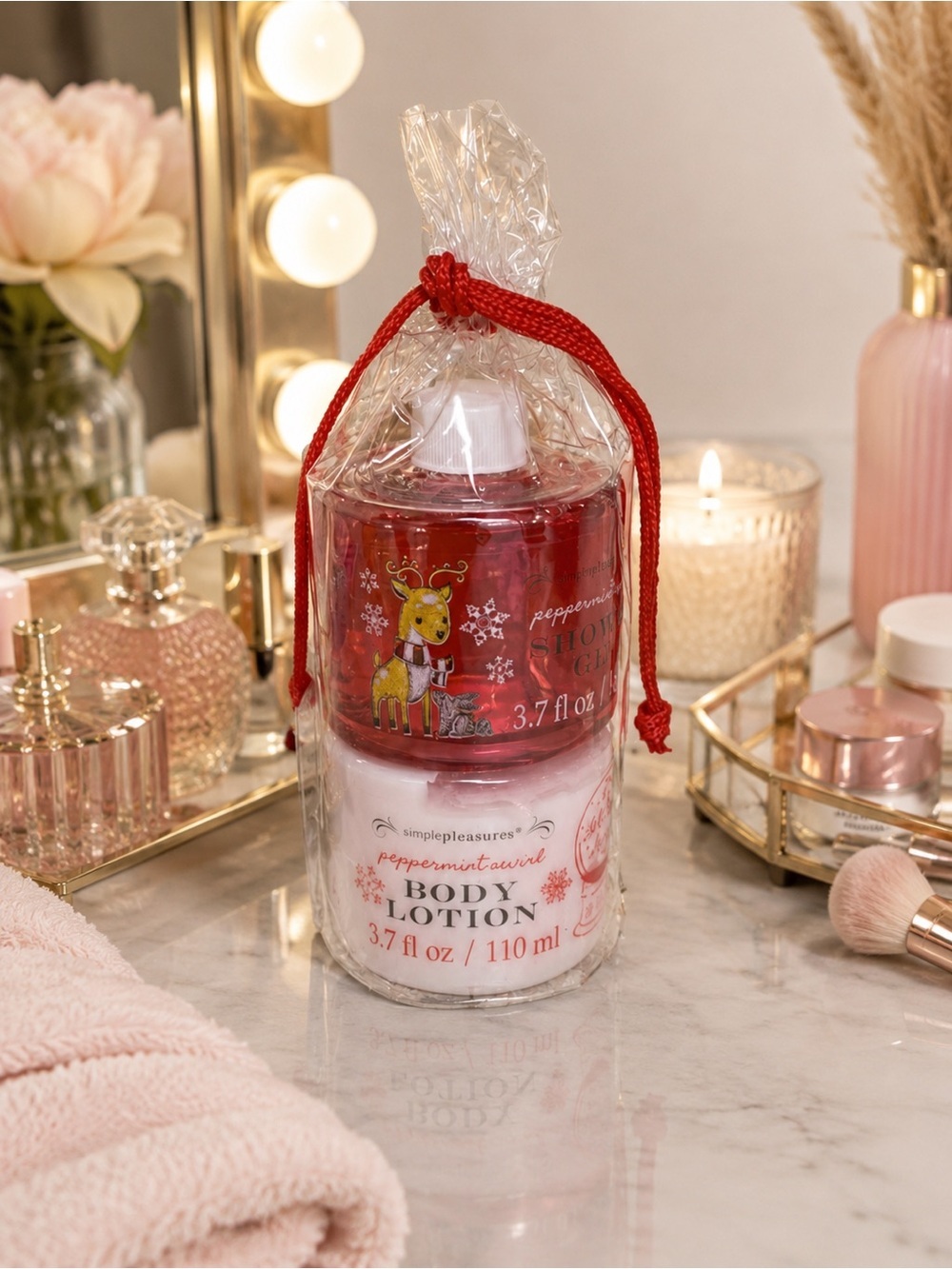 Simple Pleasures Peppermint Swirl Shower Gel & Body Lotion Gift Set New
